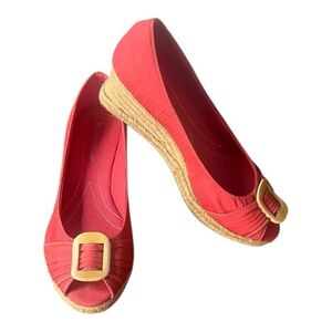 Naturalizer Bashful Coral Linen Peep Toe Platform Espadrille Wedge Size: 8.5 W